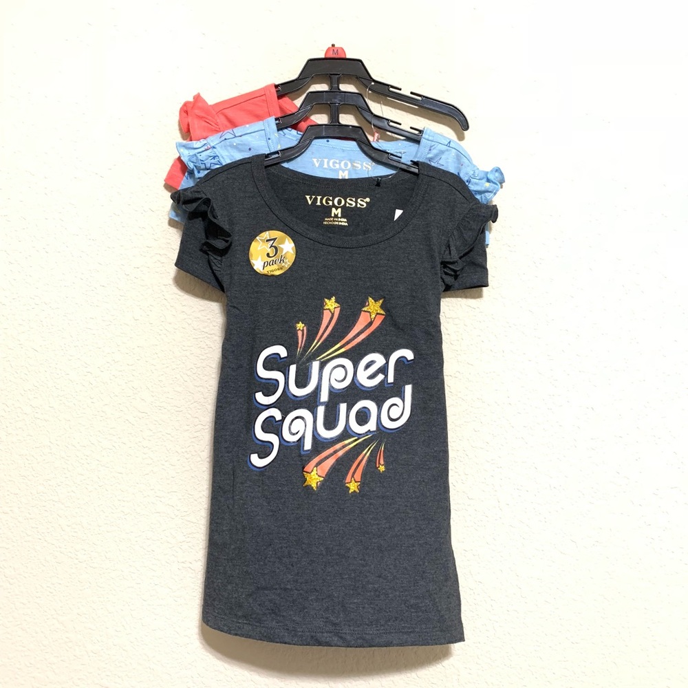 Vigoss Kids Girls 3-pack T-Shirts Grey,Blue,Coral, XS